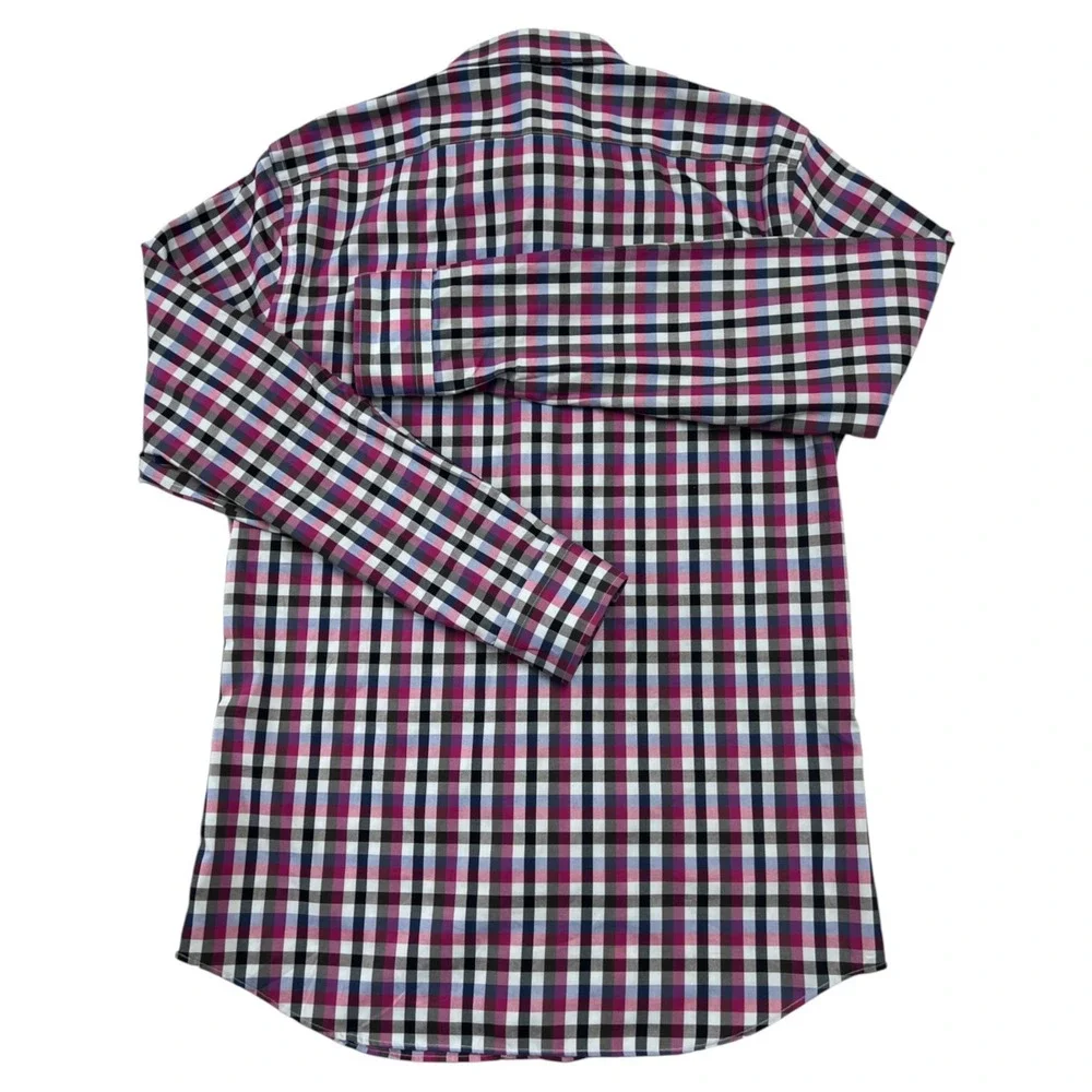 Banana Republic Men's Grant Fit Non Iron Blue Pink Plaid Button Down Shirt Sz M
